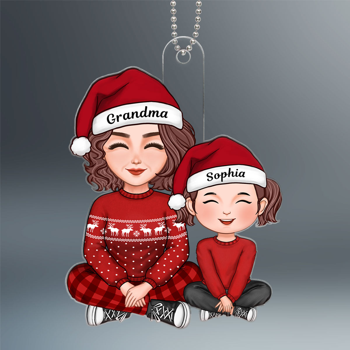 Cute Grandma And Granddaughter Grandson Crossed Legs Christmas Gift Personalized Acrylic Ornament