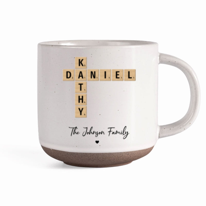 Family Crossword Art Personalized Pottery Mug, Unique Gift For Siblings, For Family