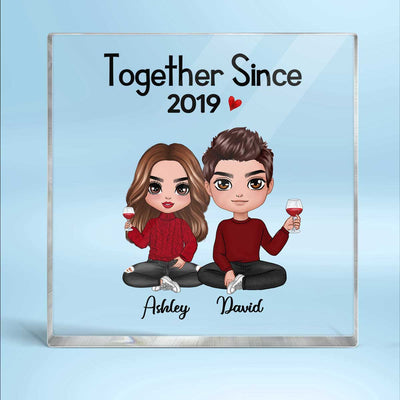 Doll Couple Sitting Gift For Him Gift For Her Personalized Square Acrylic Block Plaque