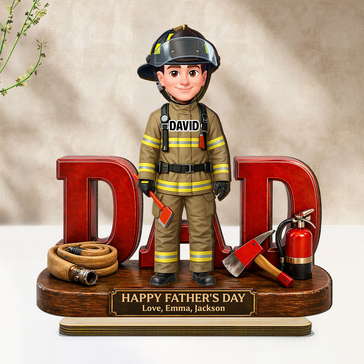 Proud American Firefighter Dad - Personalized 2-Layered Wooden Plaque - Father's Day Gift For Dad