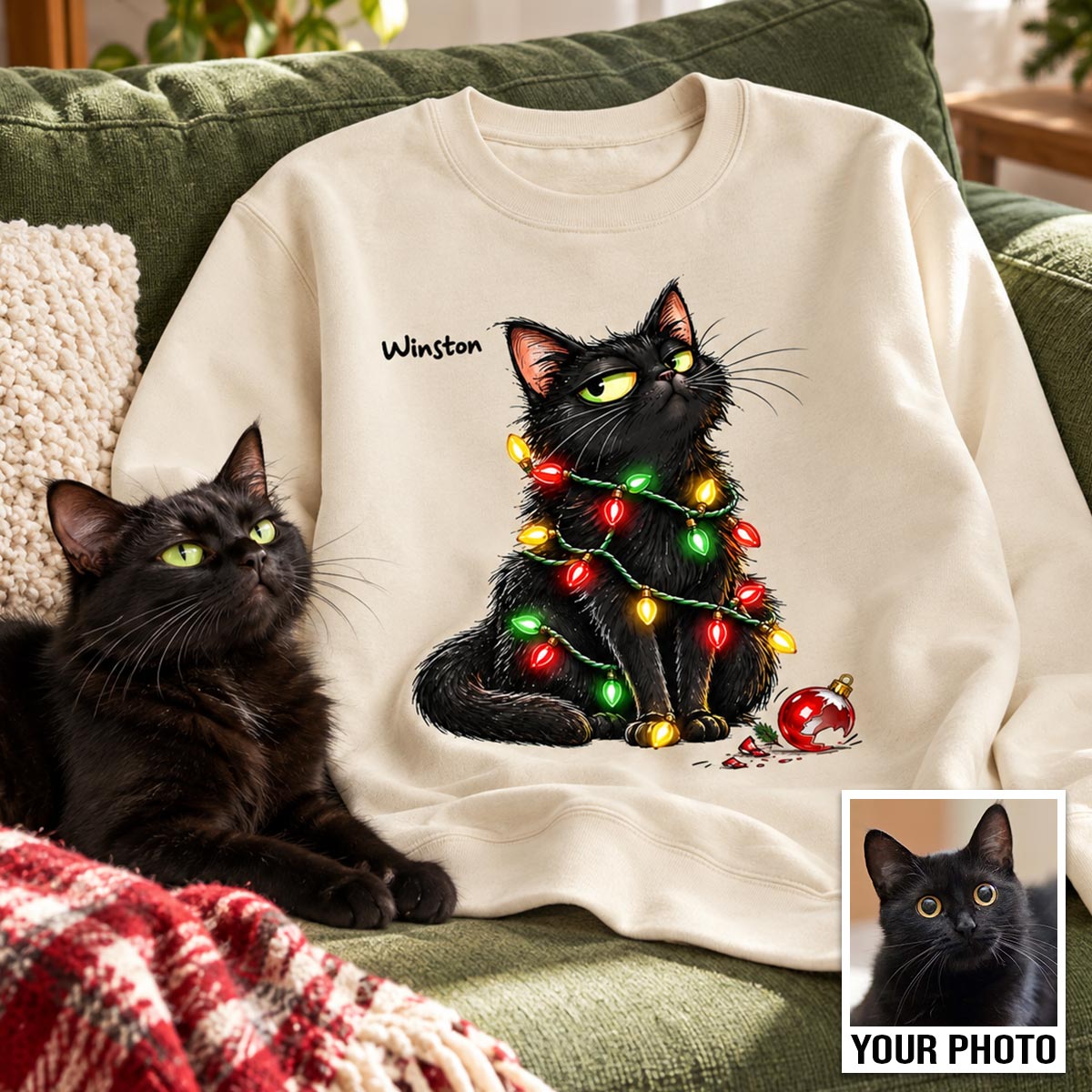 Custom Pet Portrait Bossy Cat Upload Your Photo - Personalized Shirt - Funny Christmas Gift For Cat Lover