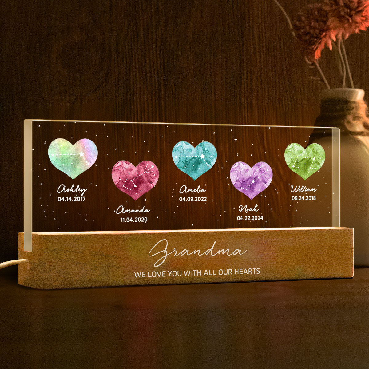 Birthstone Constellations Personalized Acrylic Block LED Night Light, Valentine's Day Gift, Grandparents Day Gift, Gift for Her, Mom Gift, For Grandma