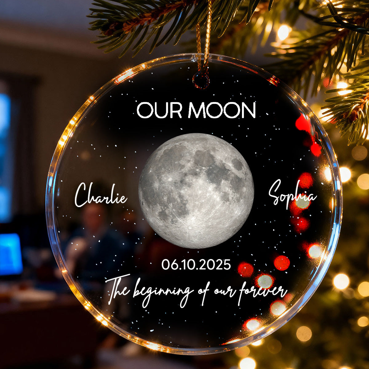 Moon Phase Couple The Beginning Of Our Forever - Personalized Acrylic Ornament - Gift For Couple