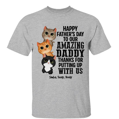 Watercolor Cute Cats Thanks For Putting Up With Us Cat Dad Personalized Shirt