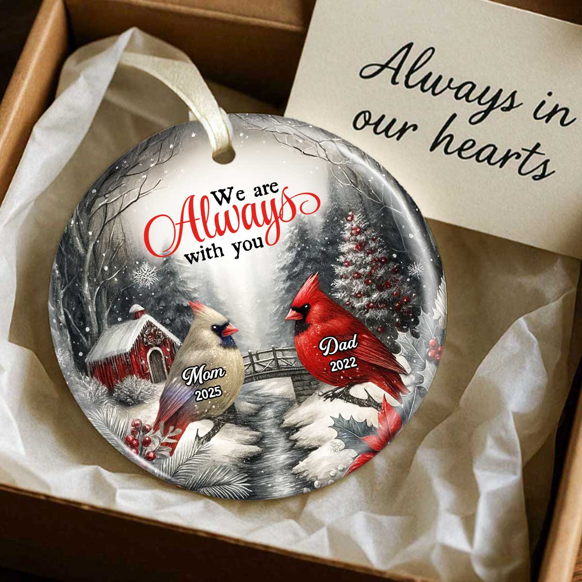 Snowy Winter Scenery Memorial Personalized Ceramic Ornament, Heartwarming Gift for Loved Ones, Christmas Sympathy Gift