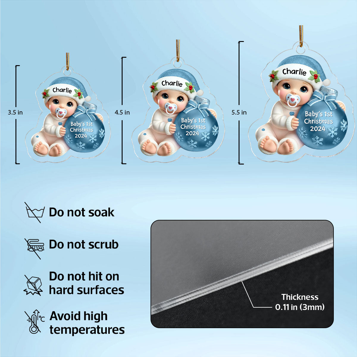Baby Beside Christmas Bauble 3D Effect Baby's First Christmas Personalized Acrylic Flat Ornament