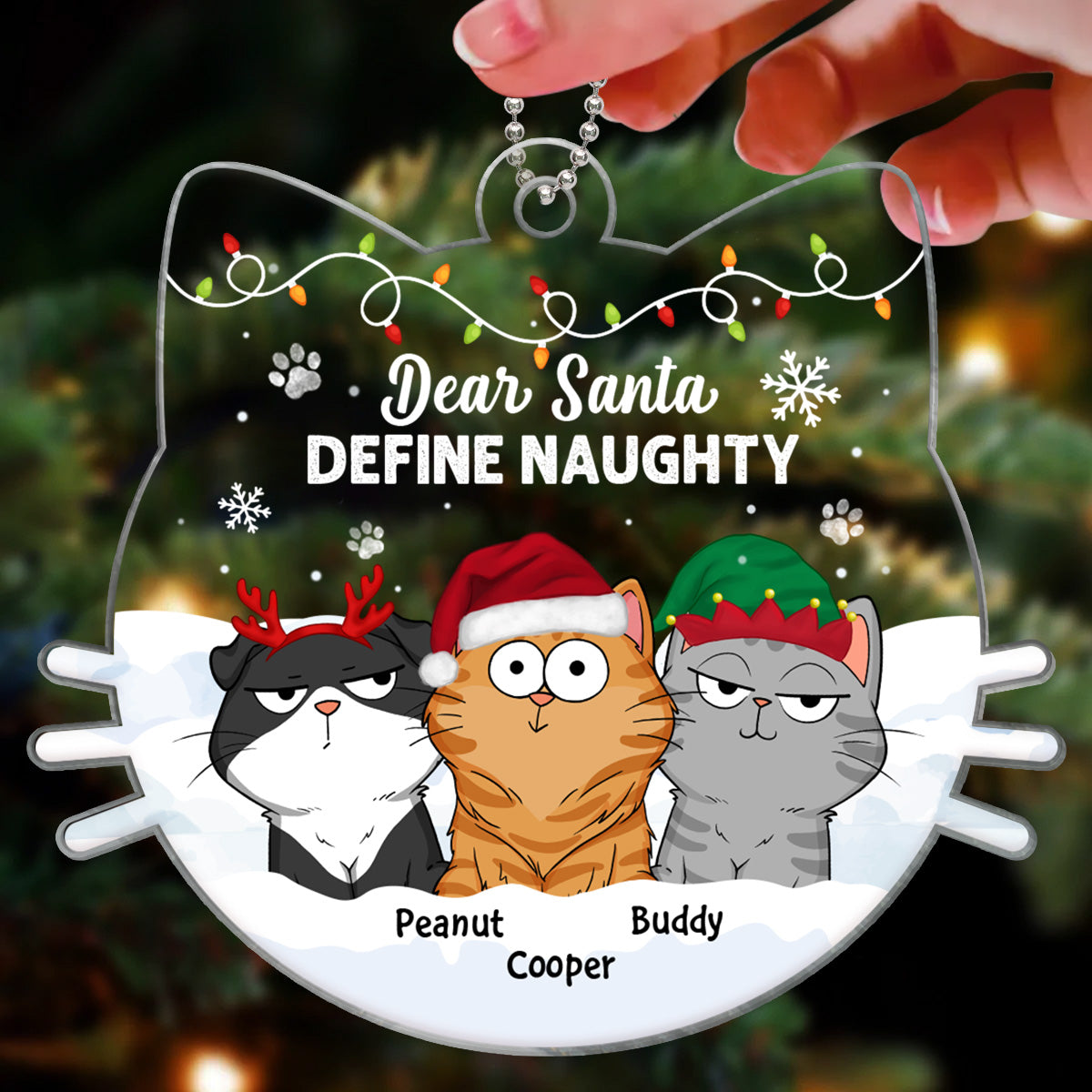 Dear Santa Define Naughty Funny Cats Expressions Personalized Acrylic Ornament