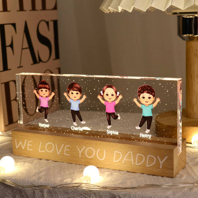 We Love You Daddy Happy Kids Personalized Acrylic LED Night Light, Father's Day Gift For Dad, Husband