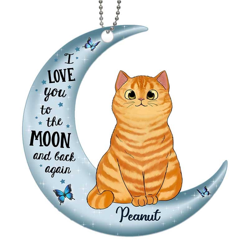 Love To The Moon Fluffy Cat Christmas Personalized Acrylic Ornament