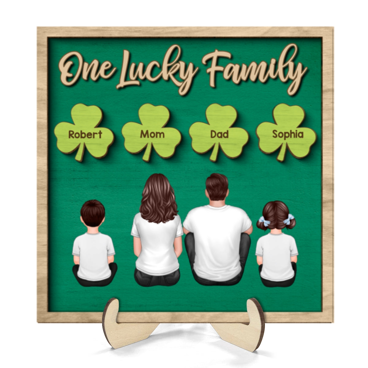 Family Dad Mom Kids Dogs Cats St. Patrick‘s Day Personalized 2-Layer Wooden Plaque