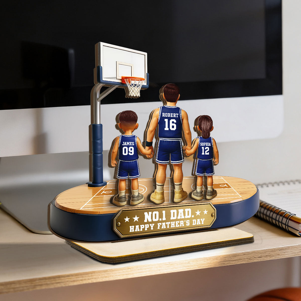 Daddy's Basketball Dream Team - Personalized 2-Layered Wooden Plaque - Father's Day Gift For Basketball Dad