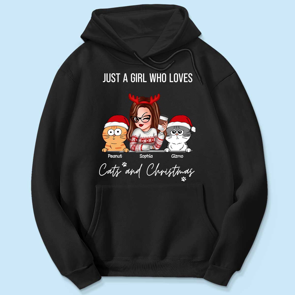 Just A Girl Who Loves Christmas And Her Cats Personalized Shirt, Christmas Sweater for Cat Lovers, Cat Mom