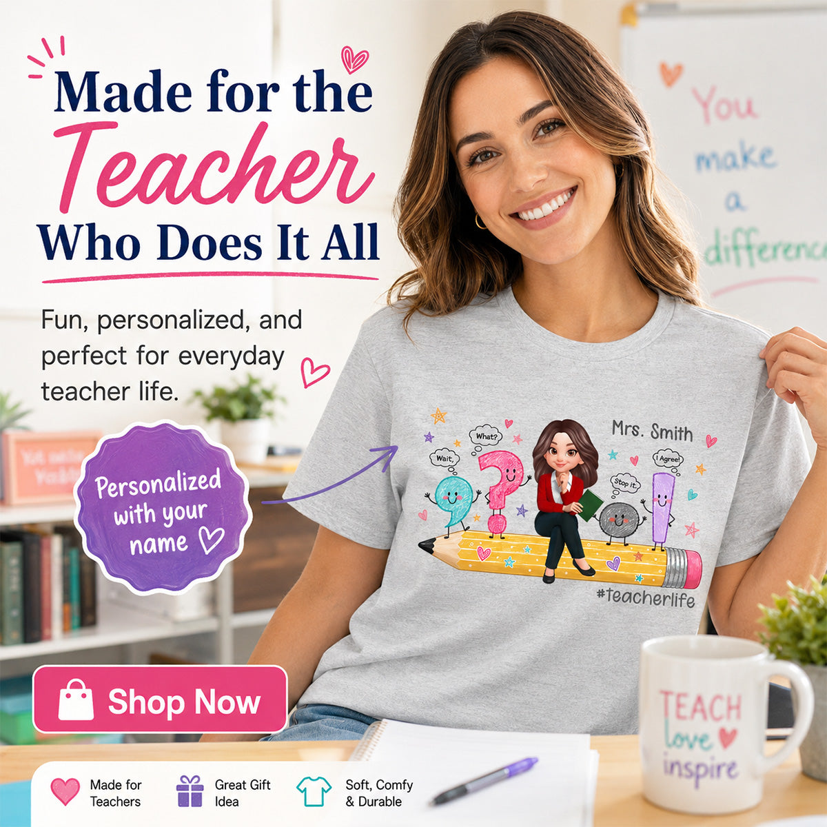 Funny Grammar Teacher Life - Personalized Shirt - Back To School Gift For Teacher