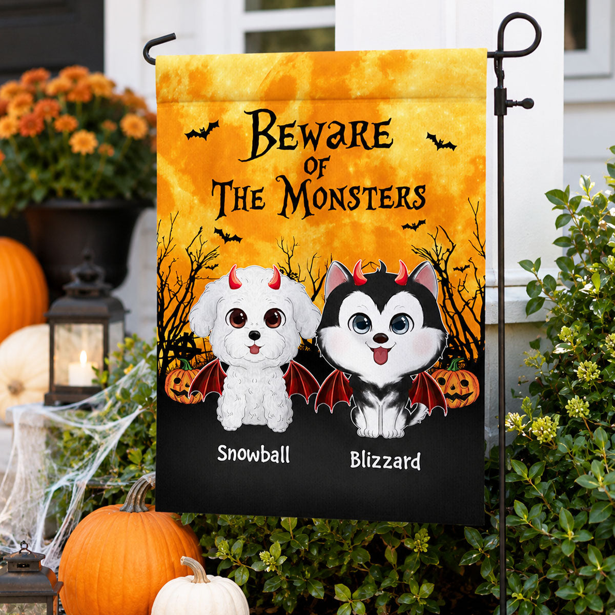 Halloween Theme Beware Of The Monsters Dogs - Personalized Garden Flag - Halloween Decor For Dog Lovers