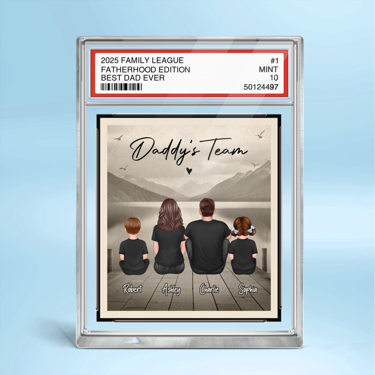 Daddy's Team Dad & Kids Sitting Trading Card Style Personalized Acrylic Block Plaque