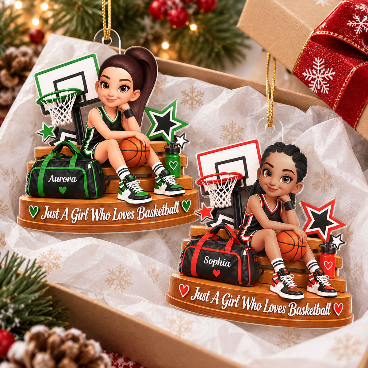 Just a Girl Who Loves Basketball - Personalized Acrylic Ornament - Christmas Gift for Daughter, Granddaughter