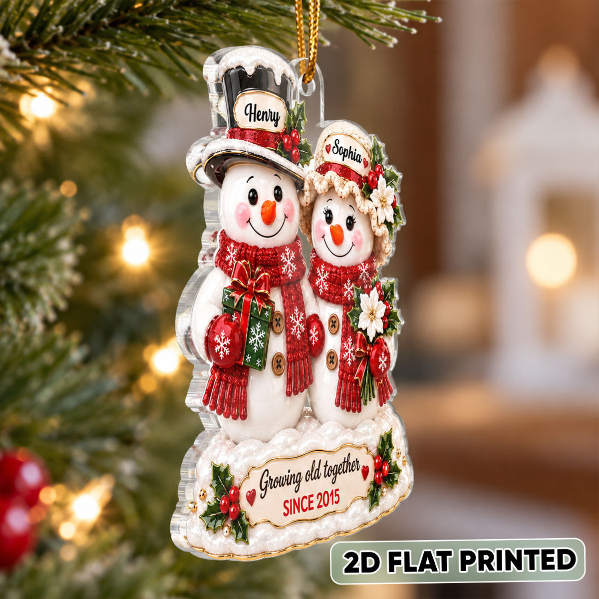 Snowman Couple Growing Old Together - Personalized Acrylic Ornament - Christmas Keepsake Gift for Her, Gift for Him