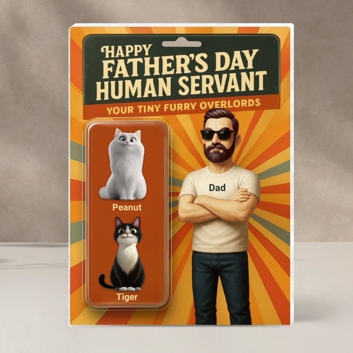 Happy Father's Day Human Servant Cat Dad Custom Action Figure Personalized Acrylic Block Plaque