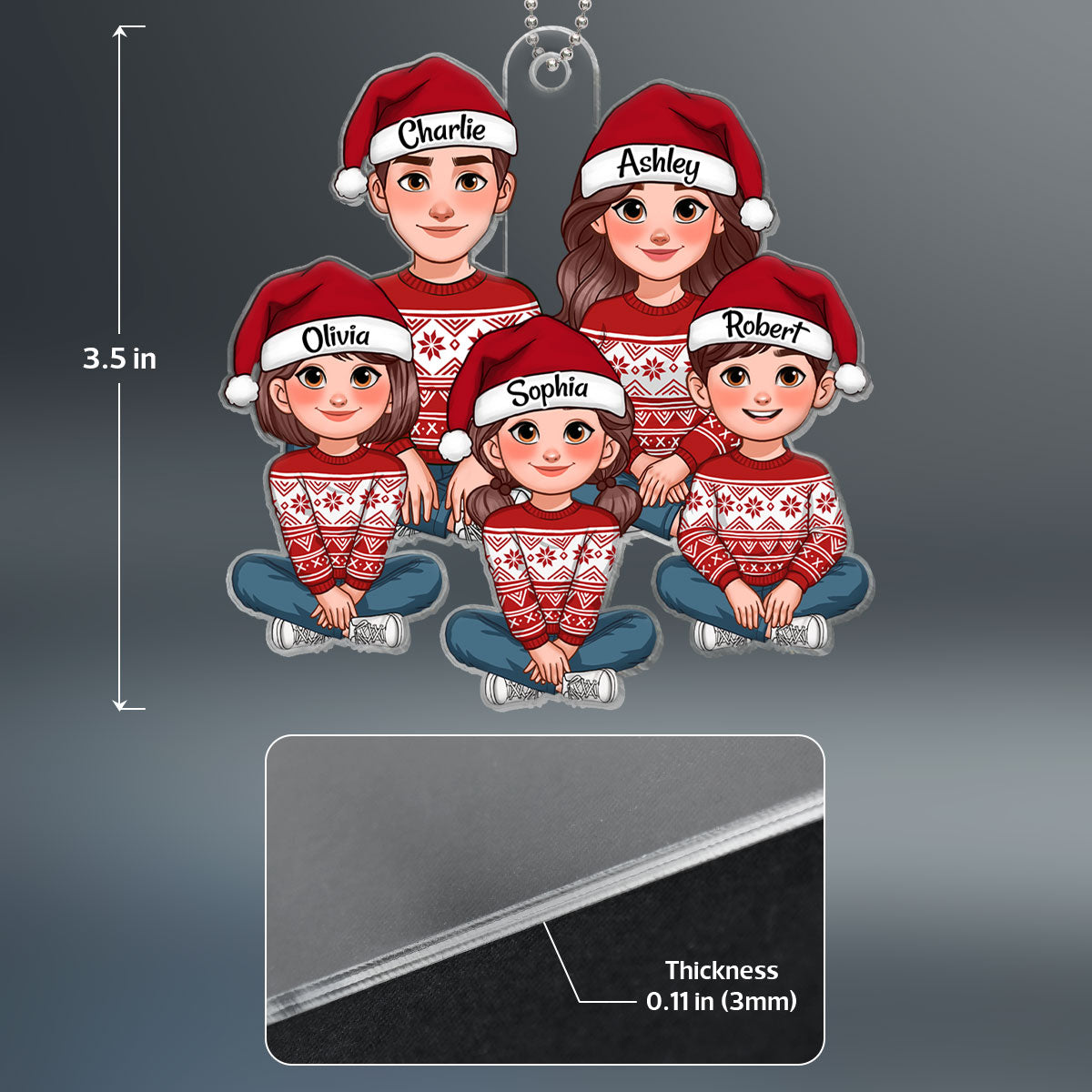 Animated Family Sitting Together Christmas Personalized Acrylic Ornament