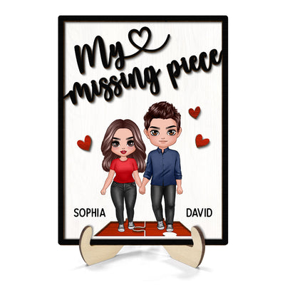 My Missing Piece Couple Holding Hands Valentine‘s Day Gift For Her Gift For Him Personalized 2-Layer Wooden Plaque