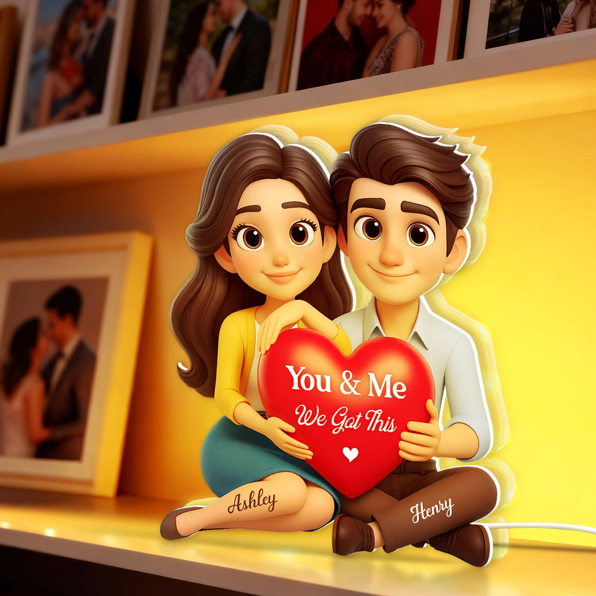 Eternal Love Cartoon Couple Sitting - Personalized Light Box - Sentimental Gift for him, for her