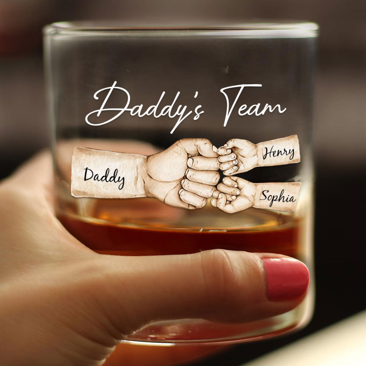 Daddy's Team Fist Bump Personalized Wine Glass, Father's Day Gift For Dad, Gift for Husband, Gift for Grandpa