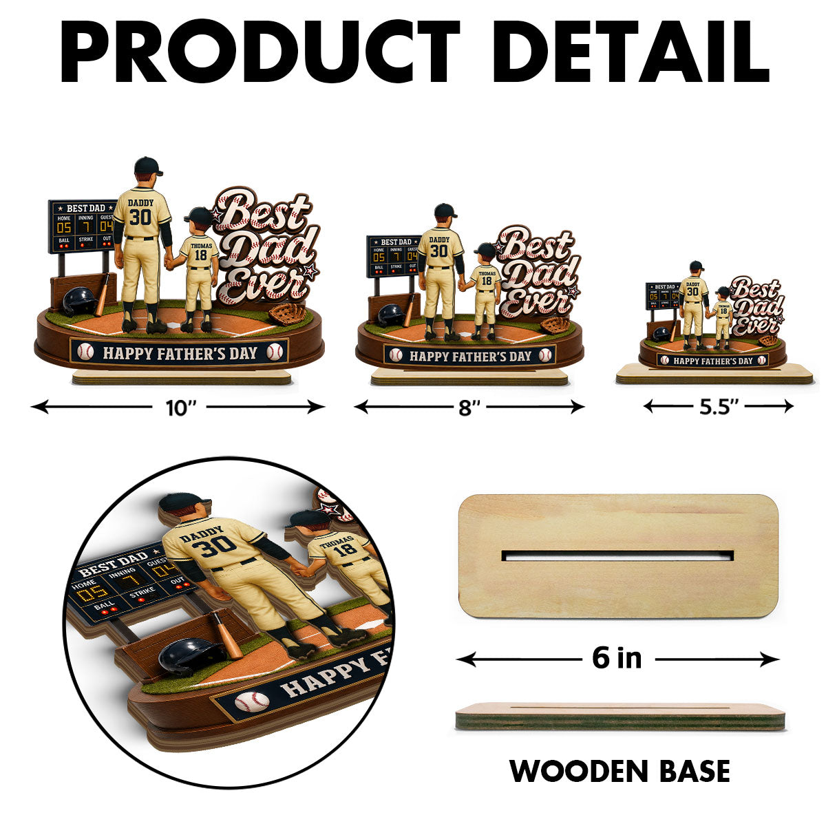 Best Baseball Dad Ever We Caught The Best Dad - Personalized 2-Layered Wooden Plaque - Father's Day Gift For Dad, Husband