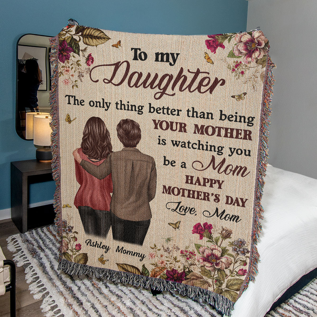 To My Daughter From Mom Happy Mother's Day Personalized Tapestry Woven Blanket, Gift For Daughter