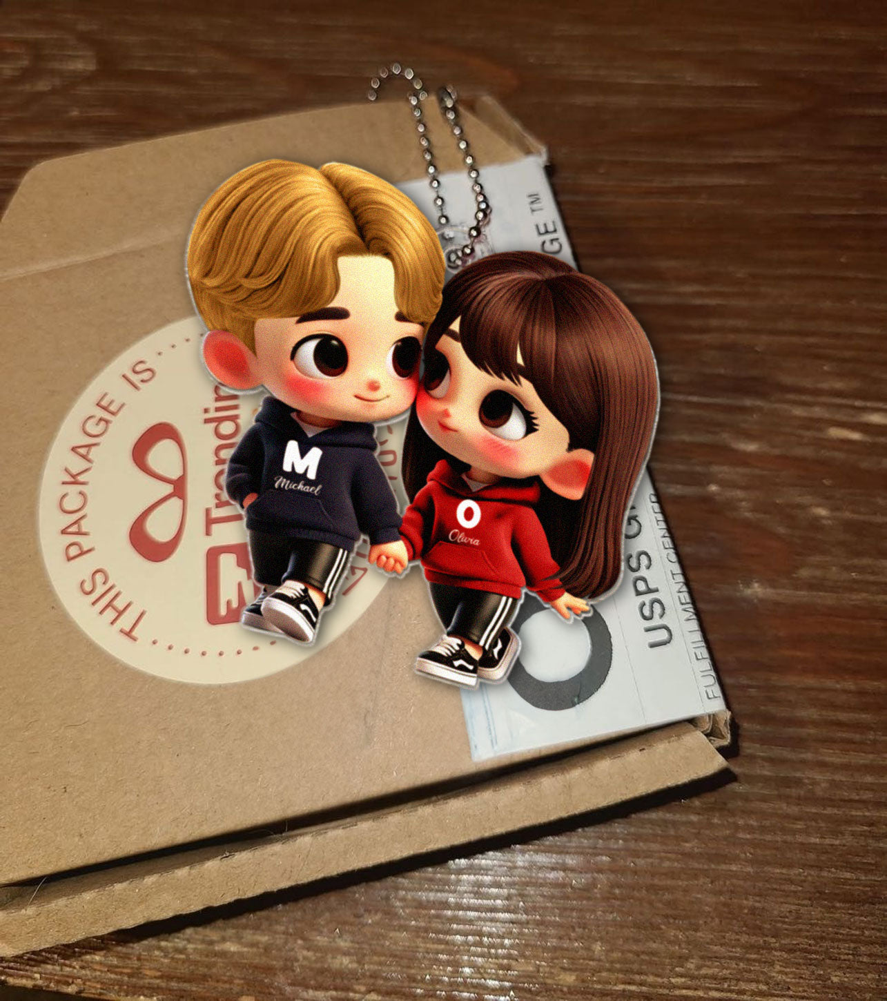 3D Effect Cute Cartoon Couple Holding Hands - Personalized Acrylic Car Hanger - Unique Valentine's Day Gift For Him, Gift For Her