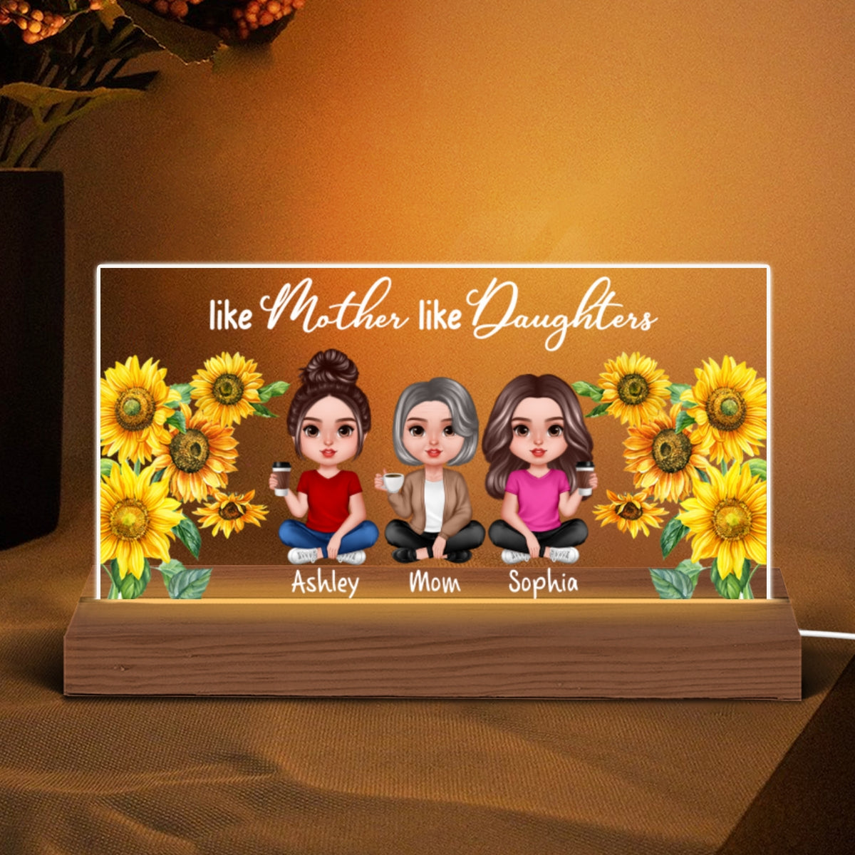 Realistic Doll Mother Daughter Flower Frame Personalized Acrylic Custom Shape LED Night Light