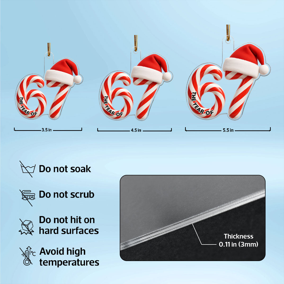 3D Effect 67 Six Seven 2025 Slang Signature Christmas Pattern - Personalized Acrylic Ornament - Funny Christmas Gift For Teen, Grandkid, Gen Alpha
