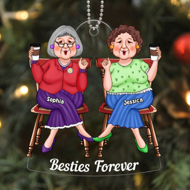 Cool Old Friends Sitting Christmas Gift For Best Friends Besties Personalized Acrylic Ornament