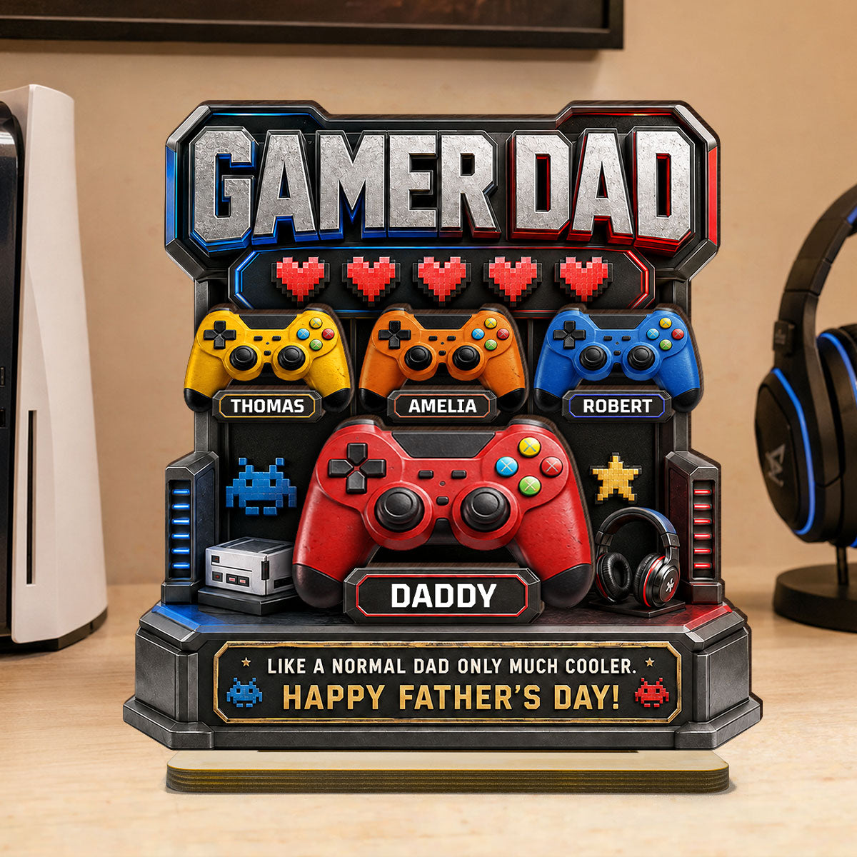 Gamer Dad Much Cooler - Personalized 2-Layered Wooden Plaque - Father's Day Gift for Dad, Husband