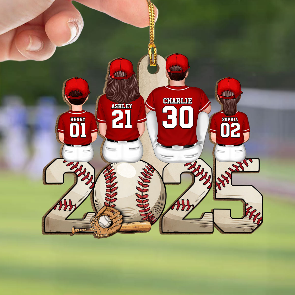 Christmas Baseball Family Personalized Wooden Ornament