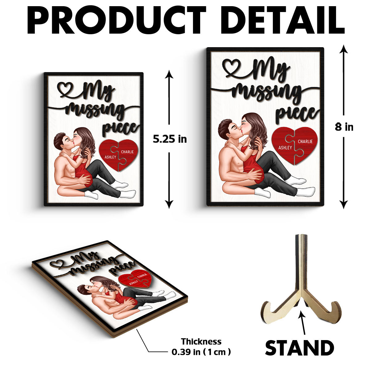 My Missing Piece Sexy Couple Kissing Valentine‘s Day Gift For Her Gift For Him Personalized 2-Layer Wooden Plaque