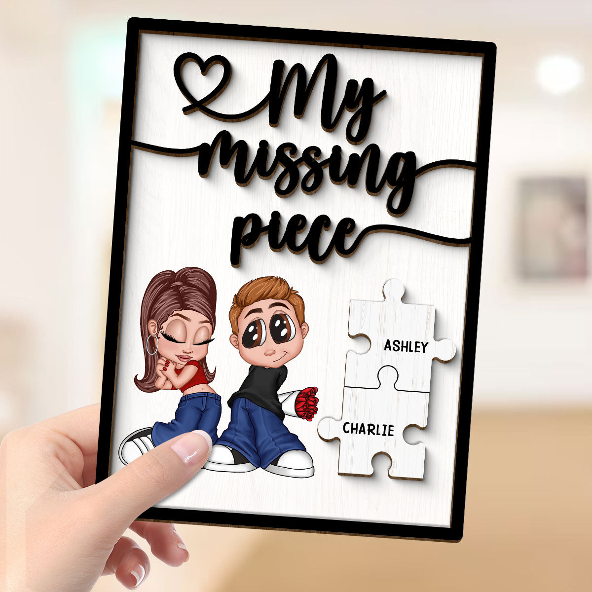 Y2K Couple My Missing Piece Personalized 2-layer Wooden Plaque,  Gift For Him, For Her