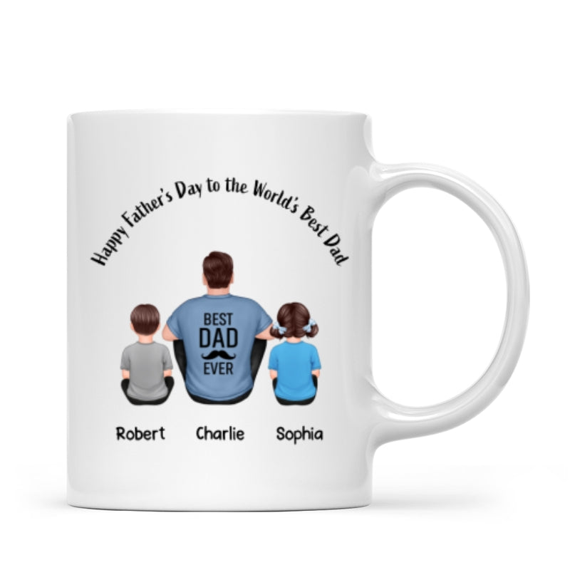 Happy Father‘s Day Dad And Kids Back View Personalized Mug