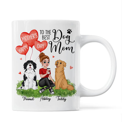 Happy Mother‘s Day Dog Mom Pretty Cartoon Woman Sitting Dogs Hearts Personalized Mug
