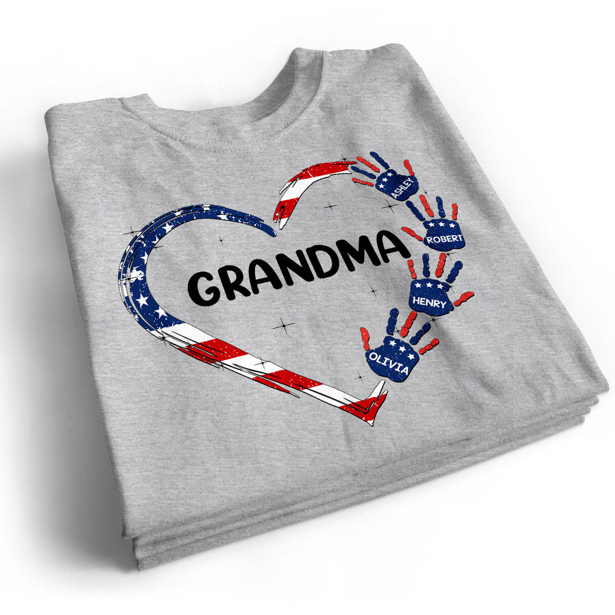 Grandma Mom Heart Handprints 4th Of July Independence Day Personalized Shirt