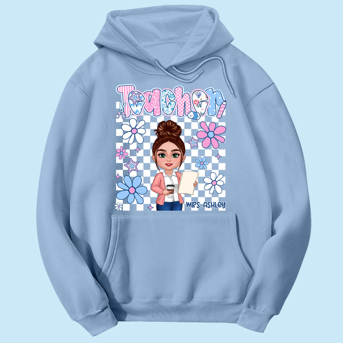 Pastel Blue And Pink Preppy Style Teacher Personalized Shirt| Back To School Gift For Teacher