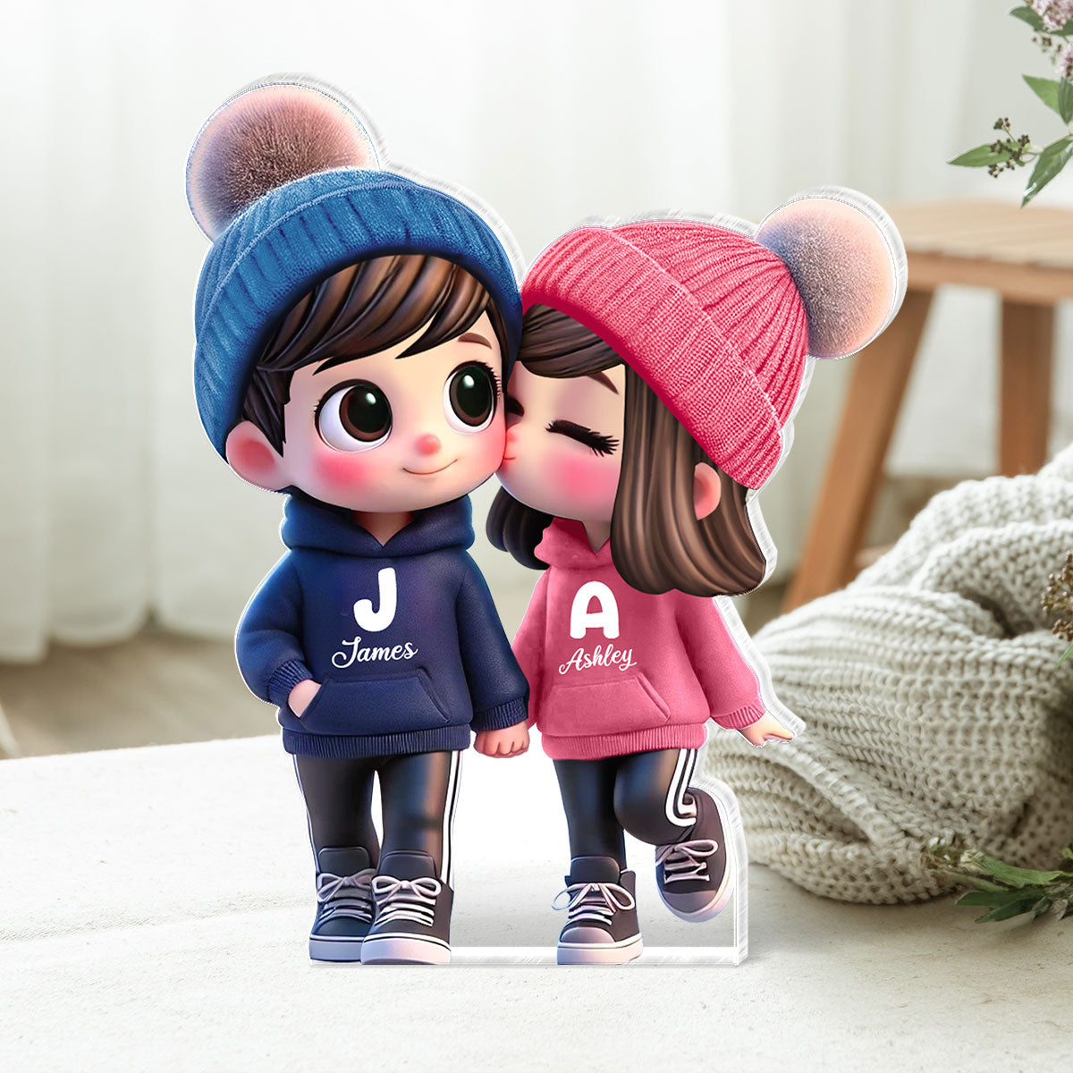 3D Effect Cute Cartoon Couple Walking Personalized Acrylic Block Plaque,  Gift for Him, Gift for Her