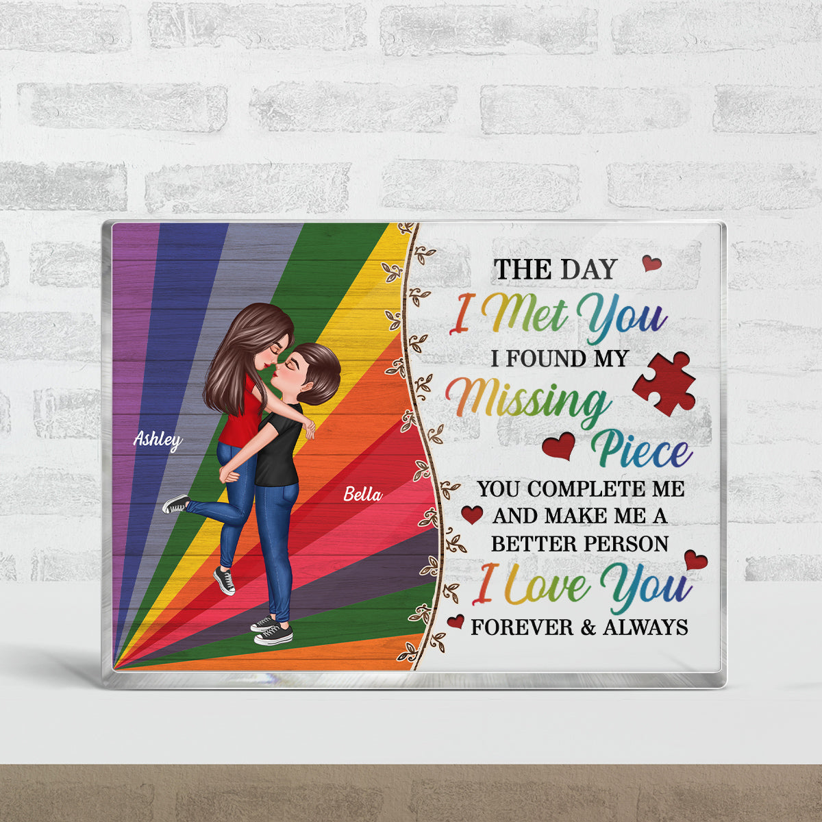 Colorful Pallets The Day I Met You LGBTQ Couple Personalized Acrylic Block, Pride Month Gift