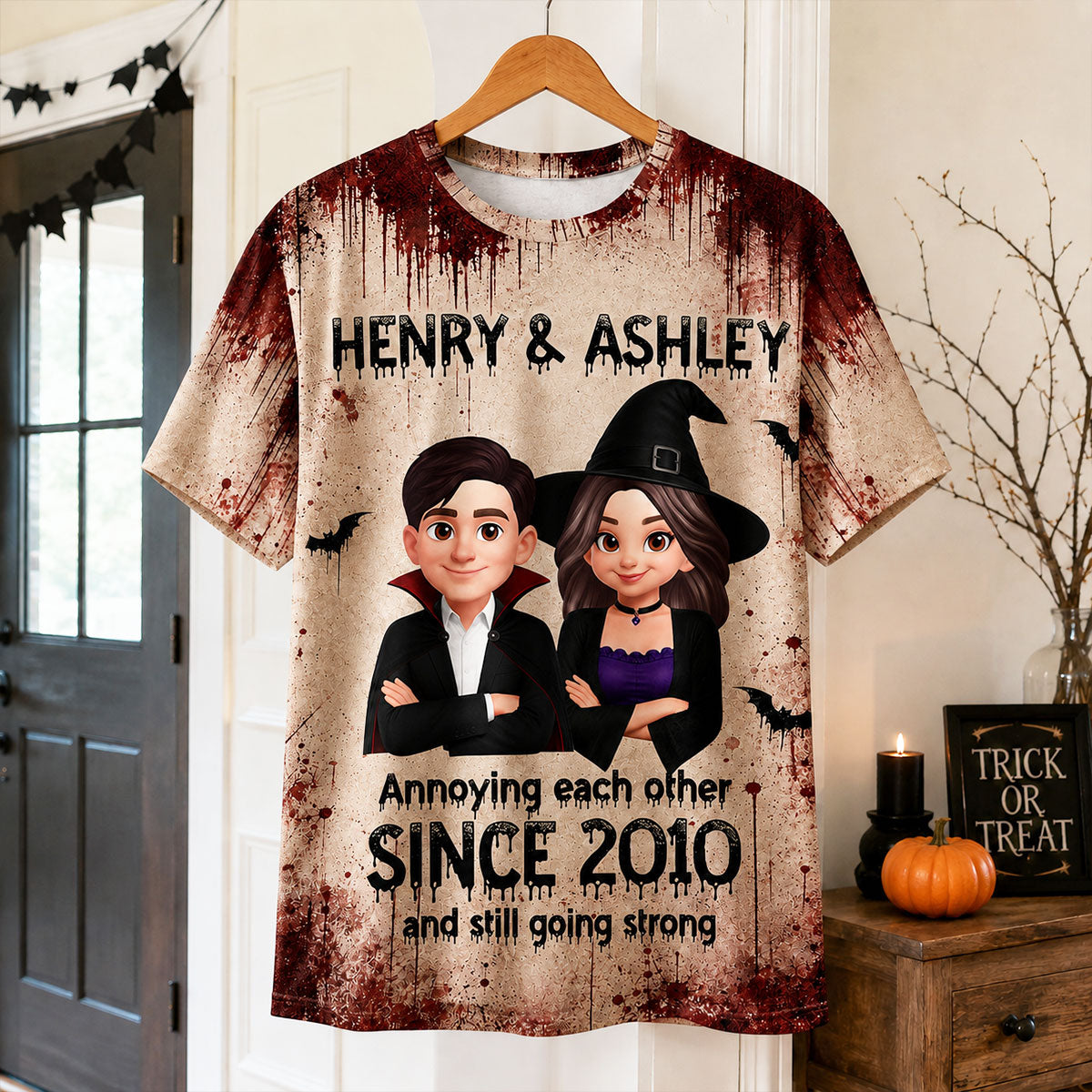 Couple Annoying Each Other - Personalized Shirt - Halloween Matching Shirts for Couple, Anniversary Gift for Him, for Her