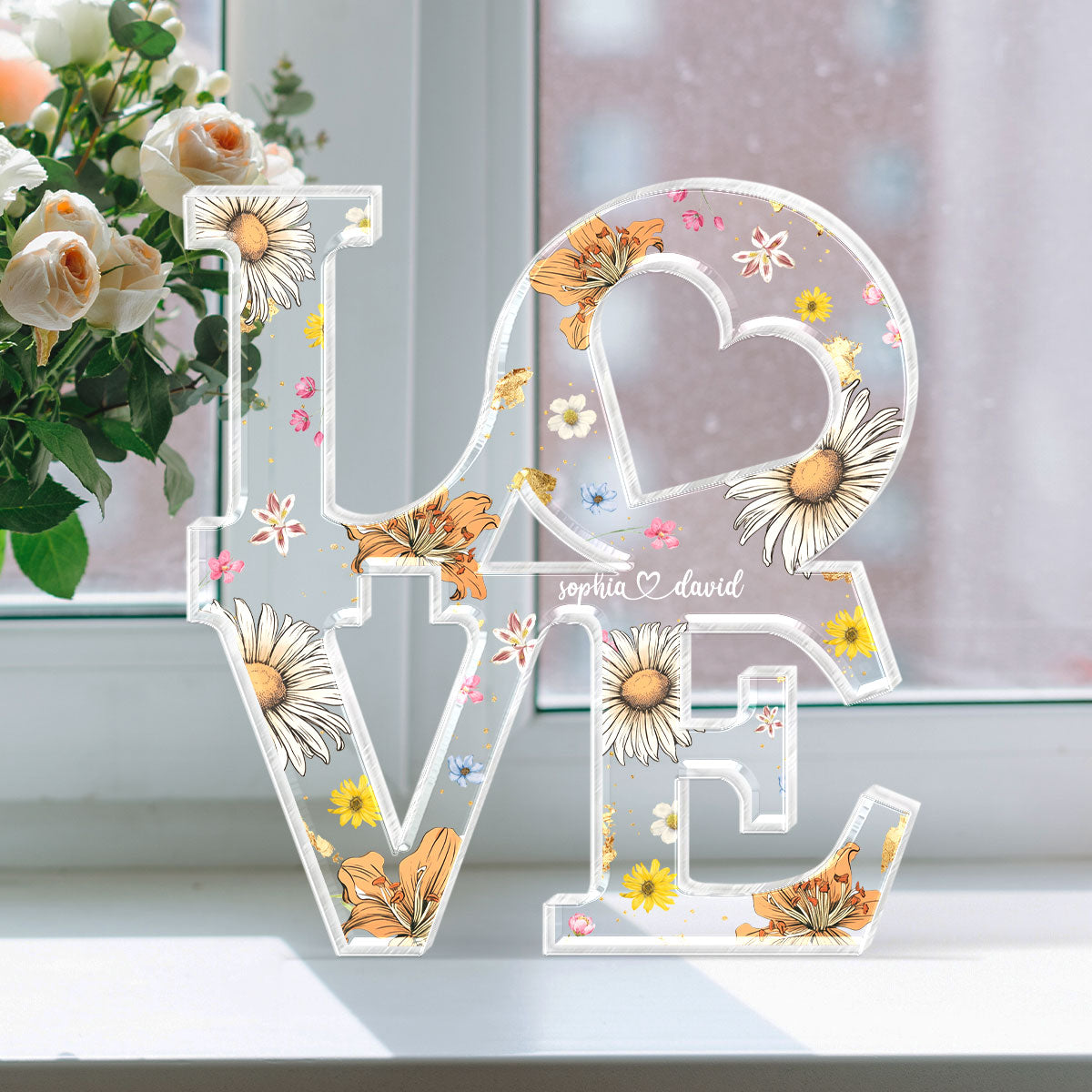 Custom Flower Printed Love Personalized Acrylic Block Plaque,  Gift for her, Gift for him