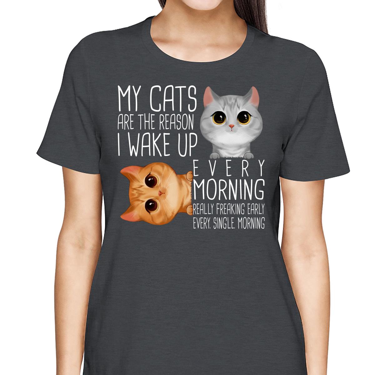 My Cats The Reason I Wake Up Early Watercolor Cute Cat Personalized Shirt