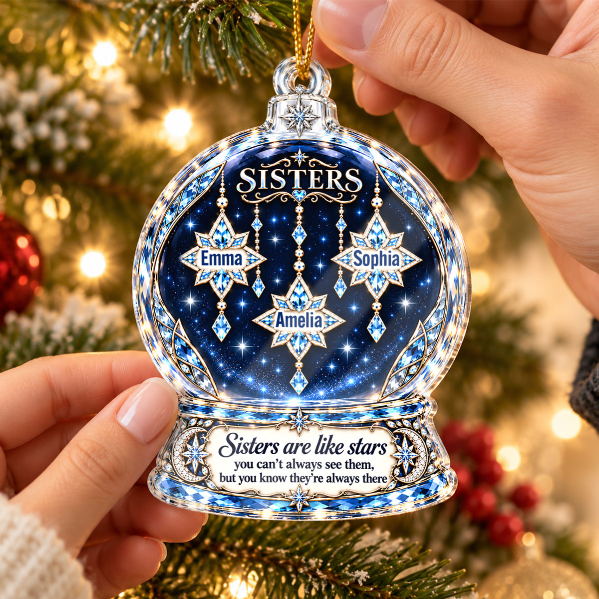 Sisters Are Like Stars - Personalized Acrylic Ornament - Heartfelt Christmas Gift for Sisters
