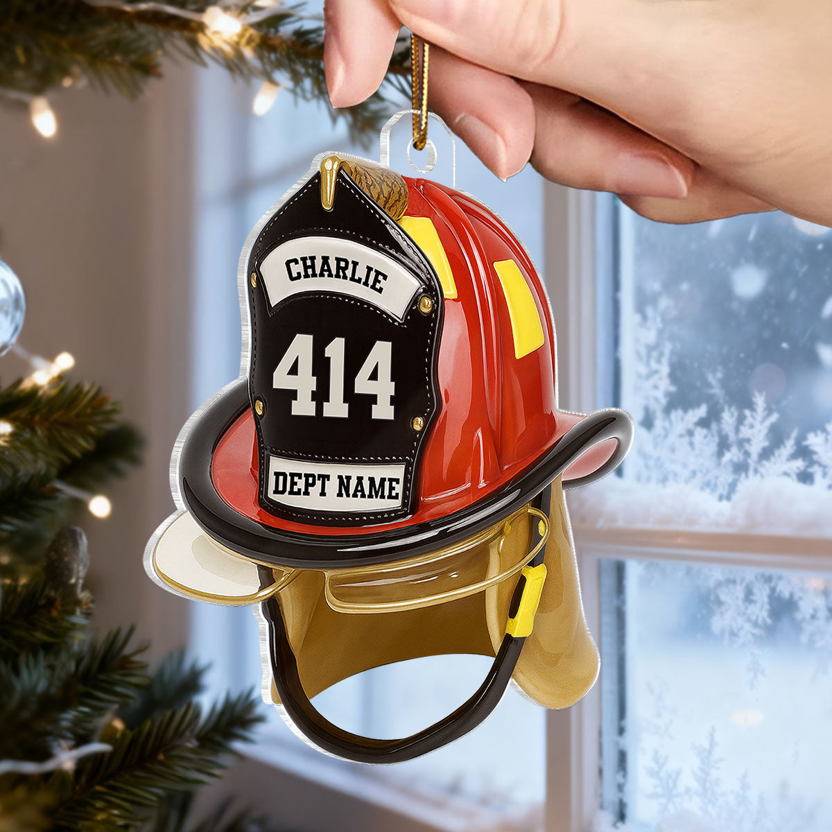 3D Effect Firefighter Helmet - Personalized Acrylic Car Hanger- Gift For Firefighter