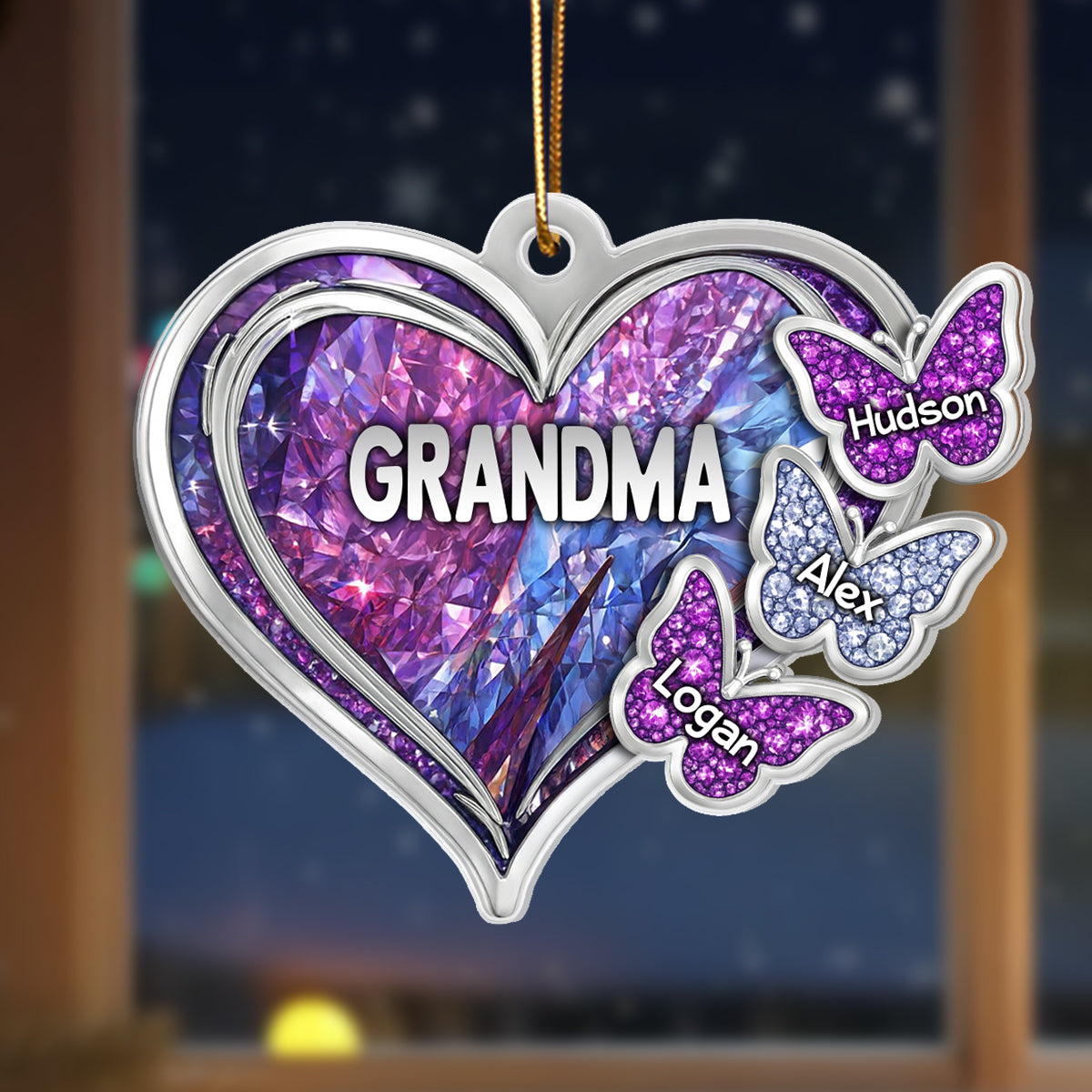 Grandma Butterfly with Grandkids Names 3D Crystal Effect - Personalized Acrylic Ornament - Christmas Gift for Grandma