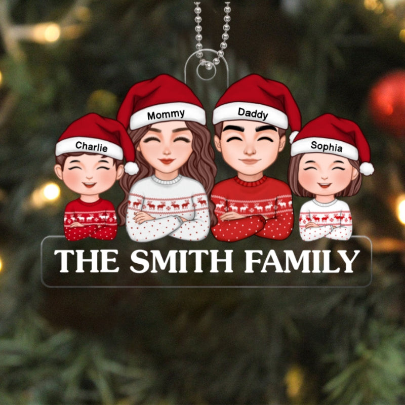 Whole Family Dad Mom Kids Crossed Hands Christmas Decor Personalized Acrylic Ornament