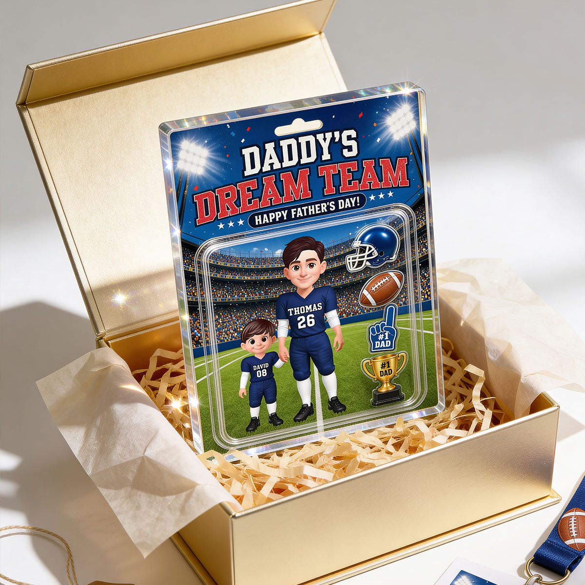 American Football Dad Daddy's Dream Team - Personalized Acrylic Block Plaque - Father's Day Gift For Football Dad, Husband